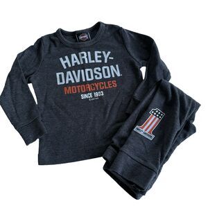 Harley Davidson Baby Boy's 2 Piece Long Sleeve Tee & Pant Gray Set Sz 12-18M